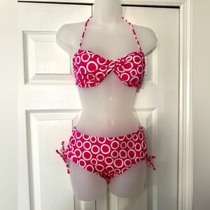 🌷 Victoria's Secret Pink & White Bikini - Medium Top, Large Bottoms EUC